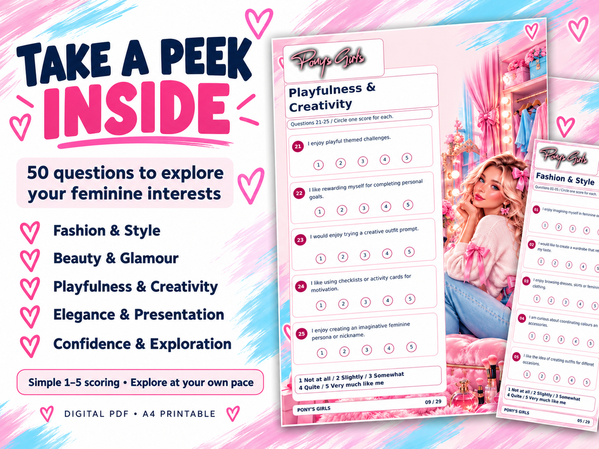 Sissy Personality Quiz PDF: 50 Questions, Illustrated Crossdressing and Feminisation Workbook